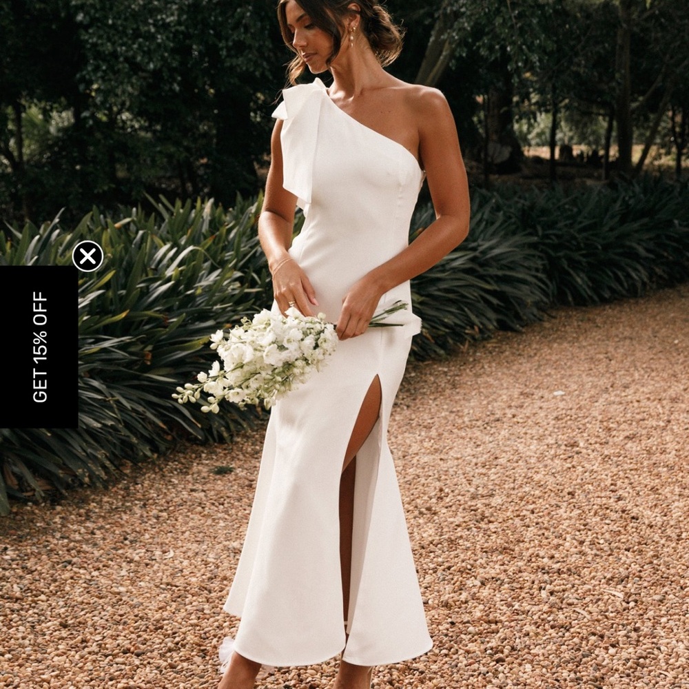 Petal & Pup One-Shoulder White Midi Dress